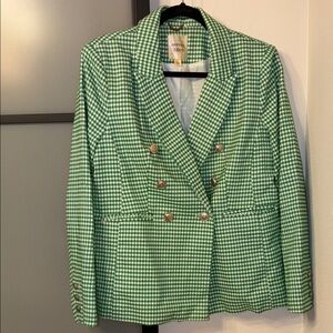 Autres Filles Green Gingham Double-Breasted Blazer with Gold Buttons